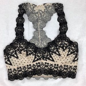 Free People Intimates XS Lace Bralette Nude Black
